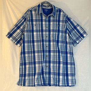 Men’s King Size brand XLT button-down short sleeve blue/white plaid shirt. EUC.